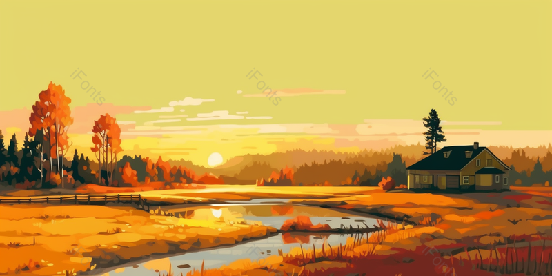 二十四节气之芒种乡村湖水黄色,插画/手绘图,插画/手绘图库,插画/手绘图下载,插画/手绘